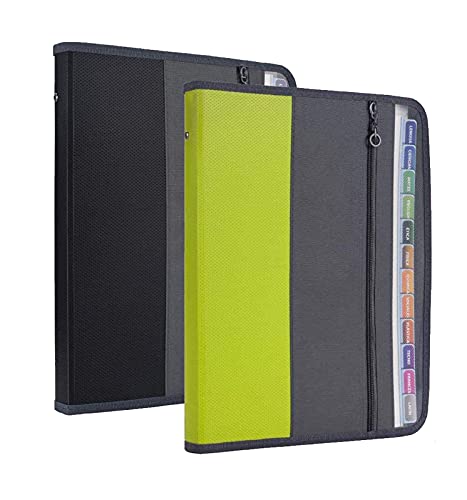 NAFY Expanding File Folders, 2Pack 13 Pockets Document Organizer with Zipper, A4 Letter Size Portable Accordion Expanding File Folders with Multicolor Labels for Office School Supplies (Black+Green) - color: Black+green
