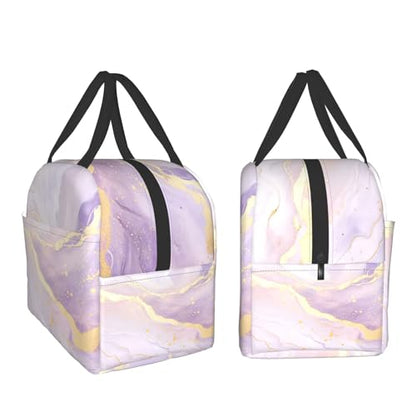 Nerxy Insulated Lunch Bag Woman 8x5x8.5inch Pink Purple Gold Marble Reusable Lunch Box Soft Cooler Tote Bag Men Kids Adults Waterproof Meal Container With Pocket for Work School Travel Office Picnic - color: Marble
