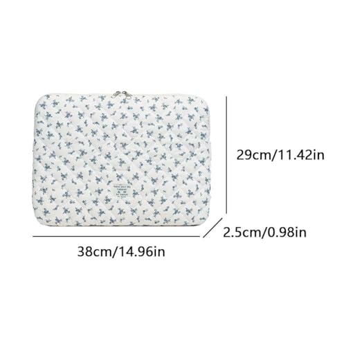 Cute Laptop Sleeve 13-15 inch Laptop Case Aesthetic Quilted Laptop Sleeve Computer Bag with Flower Printing for MacBook (Blue, 15inch) - color: Blue, size: 15inch