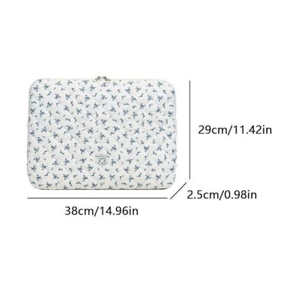 Cute Laptop Sleeve 13-15 inch Laptop Case Aesthetic Quilted Laptop Sleeve Computer Bag with Flower Printing for MacBook (Blue, 15inch) - color: Blue, size: 15inch