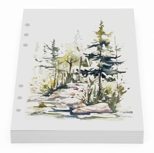 Wanderings A5 Watercolor Paper Inserts – 300 GSM 6-Ring Binder Paper – 8.3 x 5.6 – Thick White Blank Loose Leaf Refills – Filofax 6-Hole Compatible – 30 Sheets, 60 Pages (Double-Sided)
