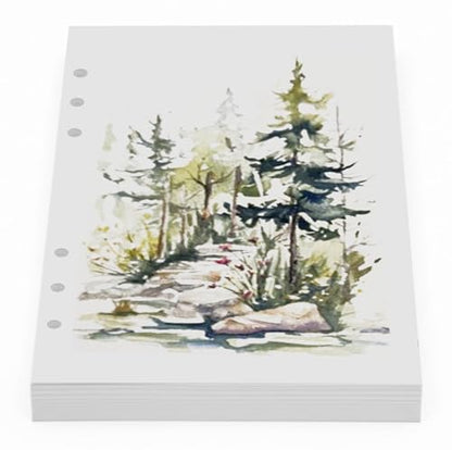 Wanderings A5 Watercolor Paper Inserts – 300 GSM 6-Ring Binder Paper – 8.3 x 5.6 – Thick White Blank Loose Leaf Refills – Filofax 6-Hole Compatible – 30 Sheets, 60 Pages (Double-Sided)