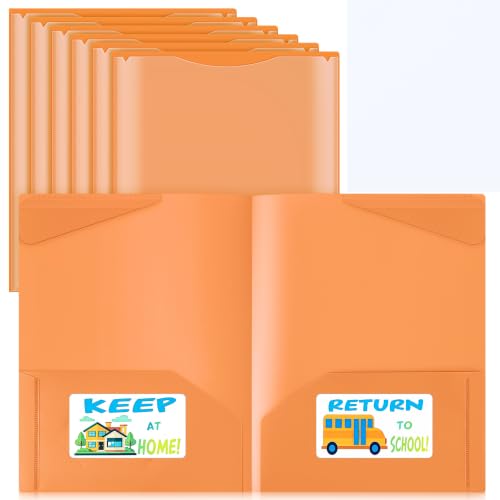 Henoyso 24 Pack Take Home Folders with 2 Pockets and Tabs, Plastic Classroom Communication Homework Folder School-to-Home with Clear Front Pocket for Students Parent Teacher Connector (Orange) - color: Orange