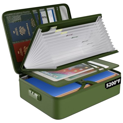 ENGPOW Fireproof Document Organizer Bag with Lock ＆ Accordion File Folder | 5200℉ Multi-Layer File Organizer Box with Lock ,Heat Insulated, Water Resistant, Safe Storage for Home Office Travel,Green - color: Green, style: 13 Pockets