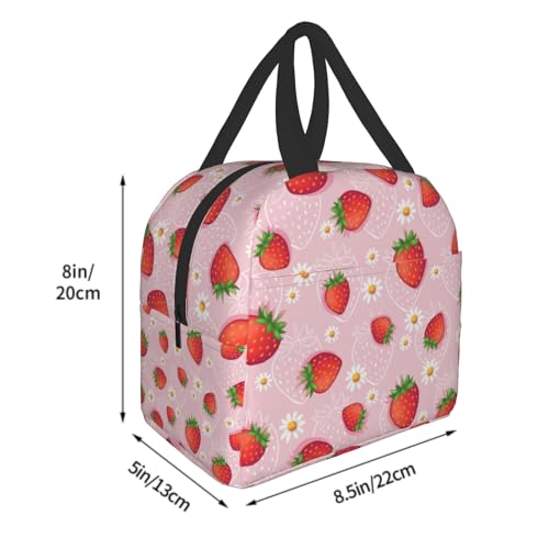 Imiss Strawberry Lunch Bag for Girls Women, Cute Fruit Strawberry Reusable Insulated Lunch Tote with Pocket Lunch Box for School Work Picnic - color: Strawberry