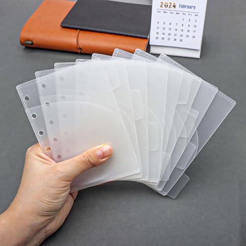 NatSumeBasics 8 Frosted A7 Binder Pocket Dividers 4 Tabs Mini Planner Inserts PP 2 Layer Cash Envelopes for 6 Ring Budgeting Binder Accessories Supplies (Frosted 3.5“) - color: Frosted Pocket Dividers