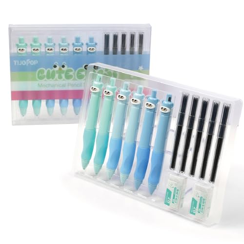 6PCS Cute Mechanical Pencils 2.0MM with Comfort Ergonomic Grip, 25PCS Leads,2PCS Erasers,Cute Stationery Kit for Writing, Sketching & Drawing,Ideal for Gift