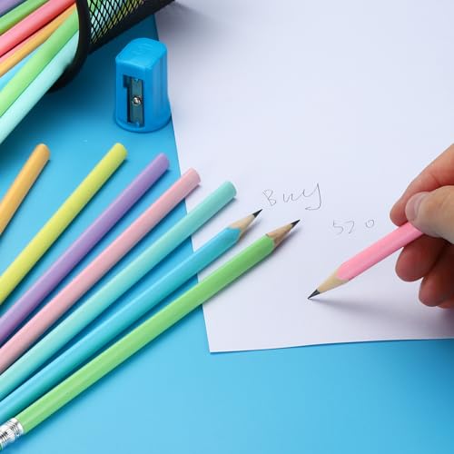 PATIKIL Round Pencils, 48 Pack HB Graphite Pencils with Eraser Wood Pencils Cute Pencil for Classroom Teacher Office Supplies, Blue - color: Blue