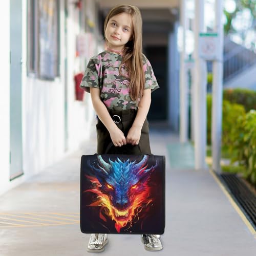 Zipper Binder Bag 3 Ring File Folder Portfolio Organizer Zippered Binder Bags with Strap Fits Laptop Women Men - color: Multi-dragon