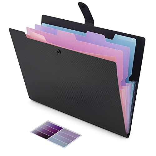 NAFY Colorful Expanding File Folder, 5 Pockets Folder with Colored Labels Portable Weave Pattern Accordion File Folder A4 Letter Size Project Organizer Document Folder for Office School (Black) - color: Black
