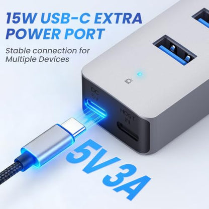 EJAY 4 Port USB3.0 and USB-C HUB for PC,Laptop,MacBook Pro etc | 7-Port USB3.0 Splitter & USB Extender, Aluminum,5Gbps,Detachable Dual Cables (4.28ft Long)