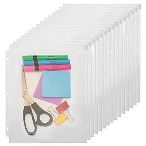 YoeeJob 3 Holes Clear PVC Zipper Binder Pocket Insert Pages Letter Size, 8 1/2" x 11 Loose Leaf Binder Filing Storage Bags 15 Per Pack - color: White, size: 15 Packs