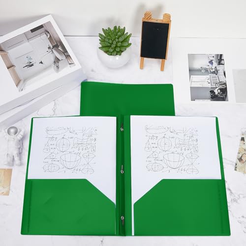 Lincia 100 Pcs Plastic Folders with Pockets and Prong Folders with Prongs 2 Pockets for Office, School for Students, Teachers, Office Workers(Deep Green) - color: Deep Green
