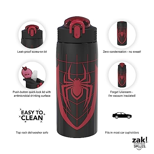 Zak Designs Marvel Spider-Man Water Bottle for Travel and At Home, 19 oz Vacuum Insulated Stainless Steel with Locking Spout Cover, Built-In Carrying Loop, Leak-Proof Design (Miles Morales) - color: Marvel Spider-Man