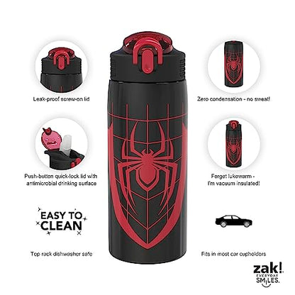 Zak Designs Marvel Spider-Man Water Bottle for Travel and At Home, 19 oz Vacuum Insulated Stainless Steel with Locking Spout Cover, Built-In Carrying Loop, Leak-Proof Design (Miles Morales) - color: Marvel Spider-Man