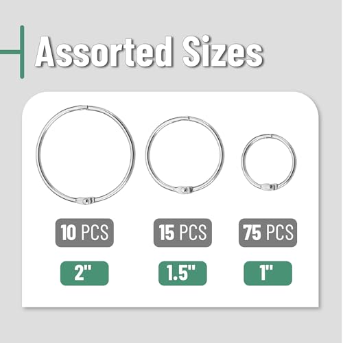 Mr. Pen- Loose Leaf Binder Ring, 100 Pack, 3 Sizes (1", 1.5", 2") | Metal Loose Leaf Binder Book Rings Bulk for Books and Index Cards, Scrapbook, Keychains, School, Home, Office, Silver - color: Silver, size: 1", 1.5", 2", 100 Pack
