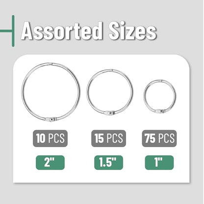 Mr. Pen- Loose Leaf Binder Ring, 100 Pack, 3 Sizes (1", 1.5", 2") | Metal Loose Leaf Binder Book Rings Bulk for Books and Index Cards, Scrapbook, Keychains, School, Home, Office, Silver - color: Silver, size: 1", 1.5", 2", 100 Pack