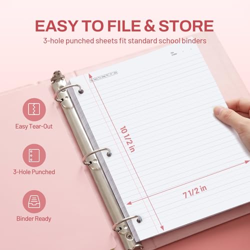 SUNEE Spiral Notebook, 3 Subject, College Ruled Paper, 8" x 10-1/2", 150 Sheets/300 Pages, 3 Pocket Colored Dividers, Water Resistant Cover, Pink - color: Pink