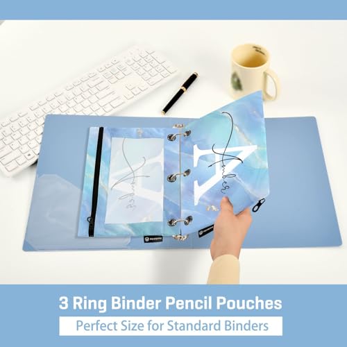Personalized Pencil Pouch for 3 Ring Binder Blue Gold Sparkle Marble Custom Pencil Pouches Case Binder Cosmetic Bag 2 Pack for Office School College Supplies - color: Blue Gold Sparkle