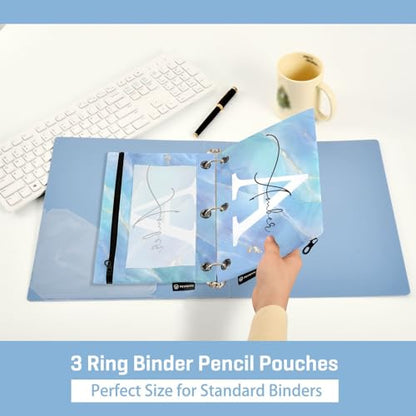 Personalized Pencil Pouch for 3 Ring Binder Blue Gold Sparkle Marble Custom Pencil Pouches Case Binder Cosmetic Bag 2 Pack for Office School College Supplies - color: Blue Gold Sparkle