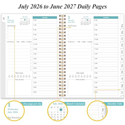 Daily Planner 2026-2027 Full Page Per Day- 2026-2027 Daily & Monthly Planner from July 2026 to June 2027, Day Planner 2026-27 with 12 Months Tabs, 6.4" x 8.5", Pink Flowers - color: Pink Flowers, size: 6.4" x 8.5"