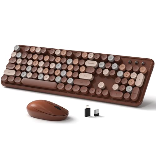 Links9+ Wireless Keyboard and Mouse, Full-Size Retro Typewriter Keyboard with Round Keycaps, 2.4GHz for Windows, Mac, Laptop, PC, Desktop (Coffee Colorful) - color: Coffee Colorful