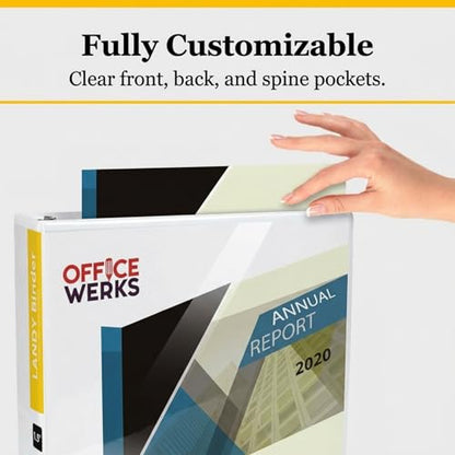 8.5" X 11" Landscape View Binder, 3-Ring 1.5 Inch Capacity Round Ring, White Horizontal Formatted with Clear Cover Pockets for Documents, Spreadsheets, Projects and More - size: 1.5 Inch