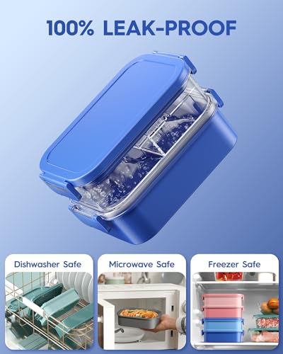 KEMETHY Adults Bento Lunch Box Set with Thermo Bag, 74oz Stackable Leak-proof 3-tiers Bento Box, Built-in Utensil and Sauce Container for Work, School, Dining Out (Blue) - color: Sapphire Blue