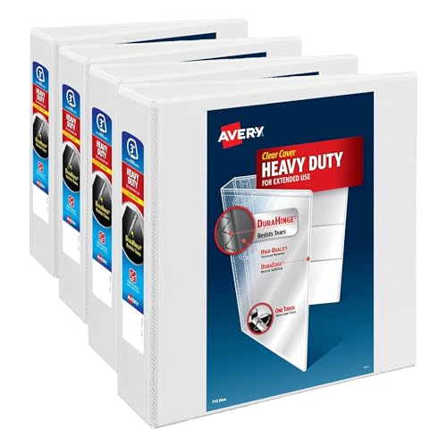 Avery Heavy-Duty View 3 Ring Binder, 3" One Touch EZD Rings, 670-Sheet Capacity, 3.5 Inch Wide Spine, Great for Home, School Supplies, Office, or Organization Needs, 1 White Binder (79193) (Pack of 4) - size: 3" (Pack of 4)