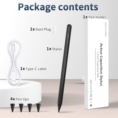 HZD Apple Pencil for iPad 2025-2018 Faster Charge Stylus Pen,Black | with Tilt Sensitivity & Palm Rejection & Magnetic Compatible iPad 11/10/9/8/7/6, Pad Air 3/4/5, Pro 12.9"/11",Mini 6/5, M2/M4 - color: Black