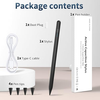 HZD Apple Pencil for iPad 2025-2018 Faster Charge Stylus Pen,Black | with Tilt Sensitivity & Palm Rejection & Magnetic Compatible iPad 11/10/9/8/7/6, Pad Air 3/4/5, Pro 12.9"/11",Mini 6/5, M2/M4 - color: Black