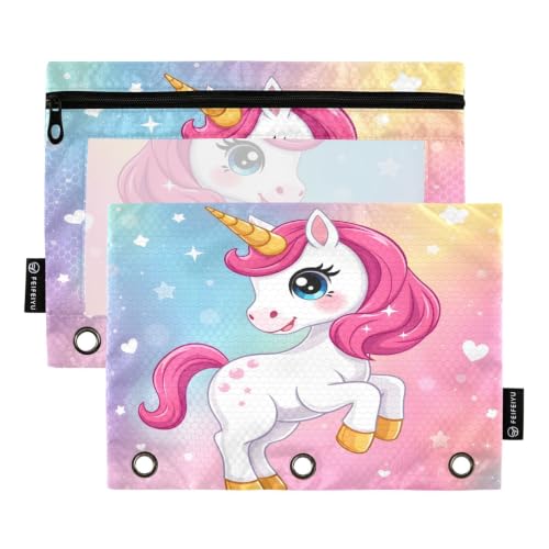 ALAZA Pencil Pouch for 3 Ring Binder, Cute Unicorn Rainbow Binder Pencil Pouches with Clear Window Zipper Pencil Case Cosmetic Bags for Office College Supplies, 2PCS - color: Color 223, size: one sizex2