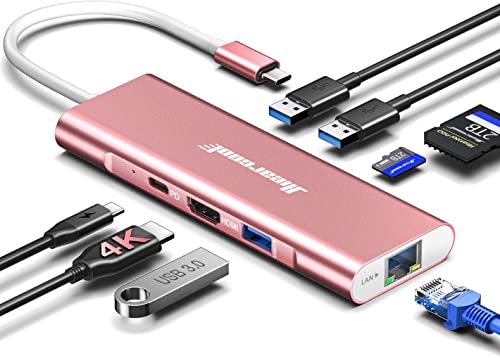 Hiearcool USB C Hub, USB C Dock with Ethernet, 4K@60 HDMI, Rose Gold - color: Rose Gold