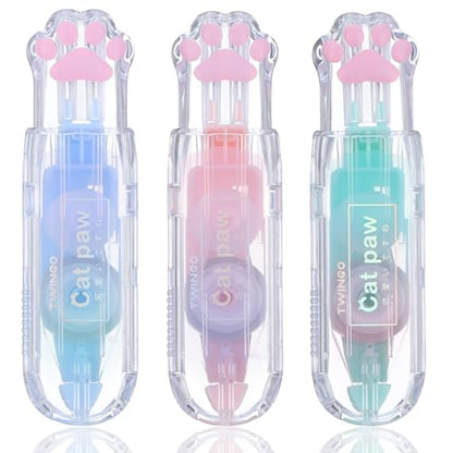 Ptwola 3 Pcs Retractable White Correction Tape Cat Paw Shape Aesthetic Pen Cute Smooth Correction Tape Mini Pen Supplies for Back to Teacher Office Accessories Easy to Use