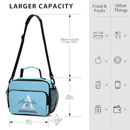 Custom Student Lunch Bag for Boys Girls Sky Blue Solid Color Personalized Name Lunch Box Insulated Cooler Bag for School Picnic Office - color: Multi16