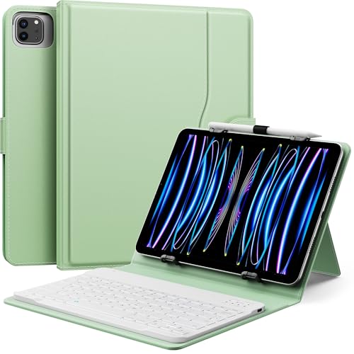 MoKo Universal Tablet Case with QWERTY Keyboard for 9",9.7",10.1",10.2",10.4",10.5",10.9" Tablet, with Removable Wireless Bluetooth Keyboard&Pen Holder for iPad, Samsung, Fire, Pixel, Other, Green - color: Green