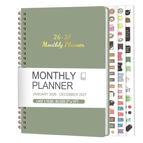 Monthly Planner 2026-2027, 2 Year Calendar 2026-2027 (Jan 2026 - Dec 2027), 7" x 10", 26-27 Monthly Calendar Planner, 24-Month Planning Book for Home School Office Supplies - color: O-Green