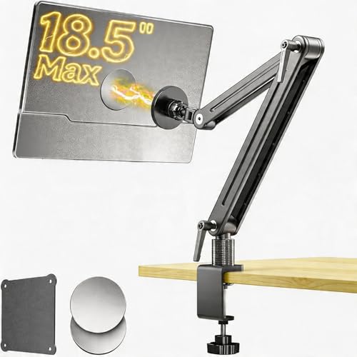 Portable Monitor Holder Mount Arm with Strong Magnetic 360° Rotating Base Bearing Over 5LBS Compatible with 12.9/14.6/15.6/17.3/18.5 inch iPad Pro/Mini/Air/Surface/Samsung - size: Up to 18.4''