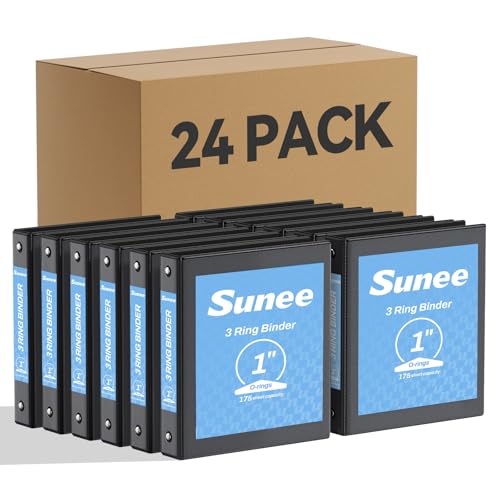 SUNEE Black Binders 1 Inch 24 Pack Bulk, Clear View 3 Ring Binders PVC-Free (Fit 8.5x11 Inches) for School or Office Supplies - color: Black, size: 1 Inch, style: 24 Pack