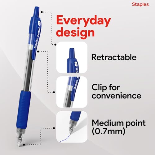 Staples ProGel Retractable Gel Pen, Fine Point, 0.7mm, Blue Ink, 36/Pack (ST62108) - color: Blue, size: 36 Pack, style: Fine Point