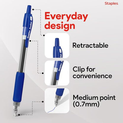 Staples ProGel Retractable Gel Pen, Fine Point, 0.7mm, Blue Ink, 36/Pack (ST62108) - color: Blue, size: 36 Pack, style: Fine Point