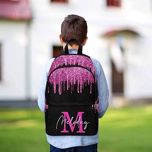 Personalized School Backpack for Daughter from Mom, Custom Deep Pink Sparkle Drip Initial Casual Daypacks Lunch Tote Bag Customized Travel Book Bag with Name Knapsack Schoolbag for Teens Boys Girls - color: Multi 03