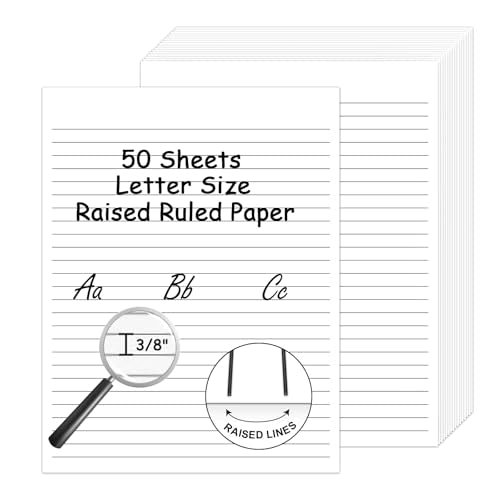 50 Sheets Handwriting Paper 8.5”x11” Narrow Ruled Spacing Raised Line Writing Paper Tactile Handwriting Paper Multi-Sensory Ruled Handwriting Tablet for 3rd Grade and Up