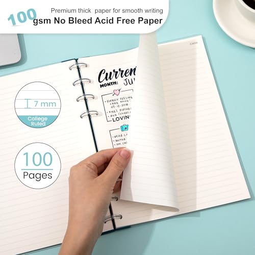 CAGIE 5 Subject Notebook & Discbound Notebook-2 pack, College Ruled A5 Notebook for School,Work