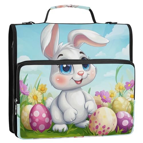 Easter Bunny Zipper Binder 3 Ring 1.5 Inch School Binder Organizer with Shoulder Strap Handle File Folder Pockets Large Capacity Students Girl Boy Men Office Work - color: Easter Bunny