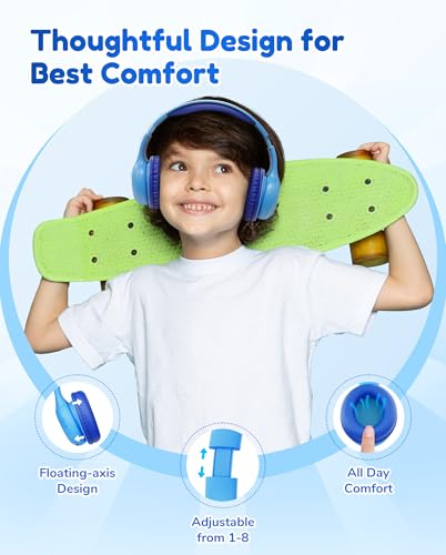 EarFun Kids Bluetooth Headphones, K2 Kids Headphones with Volume Limited, 60H Playtime, Bluetooth 5.4 Headphones with Mic, Stereo Sound, Foldable Over-Ear Headphones for Kids/School (Royal Blue) - color: Royal Blue