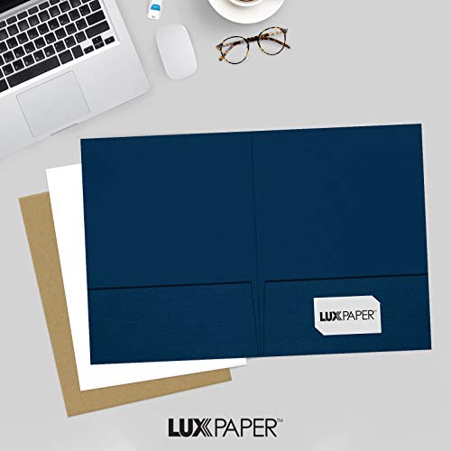 LUXPaper 9" x 12" Presentation Folders | Two Pocket | Nautical Blue Linen | 100lb. Cover | 10 Qty - color: Dark Blue Linen