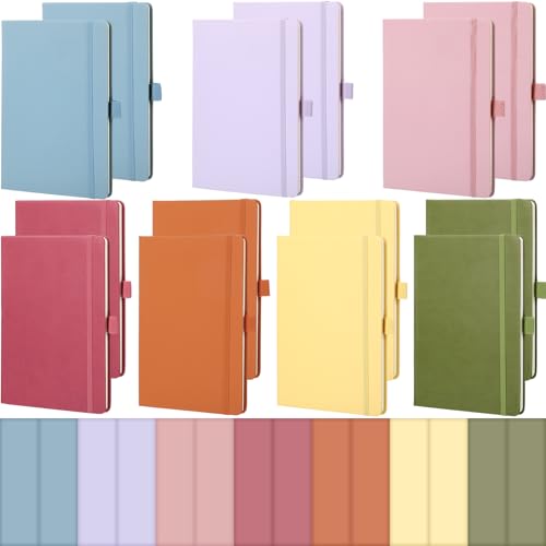 Laumoi 14 Pack Hardcover Journal Notebooks Bulk A5/A4/B5 Journaling Notebook Wide Ruled PU Leather Ruled Lined Journals with Pen Holder for School Business Work Writing (Elegant Color,A5) - color: Elegant Color, size: A5