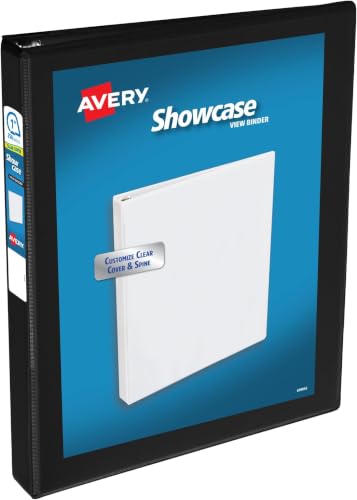 Avery Showcase Standard View 3 Ring Binder, 1" Slant Rings, 250-Sheet Capacity, 1.4 Inch Wide Spine, 1 Black Binder, Ideal for Lightweight Organization and Occasional Referencing (19600) (Pack of 12) - size: 1" (Pack of 12)