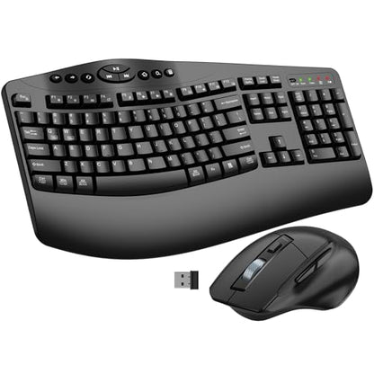 Ergonomic Wireless Keyboard and Mouse Combo, 2.4GHz Full Size Wave Keys Computer Keyboard with Wrist Rest for Natural Typing, Silent 6 Button USB Mouse for Laptop PC Windows Mac